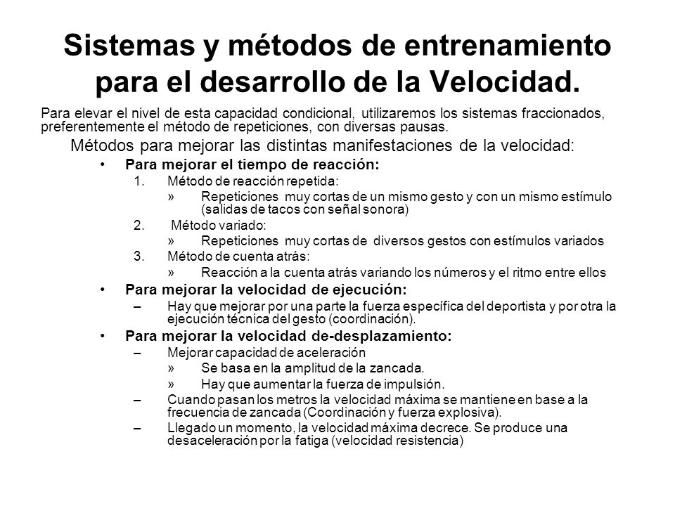 Metodos de entrenamiento dela velocidad